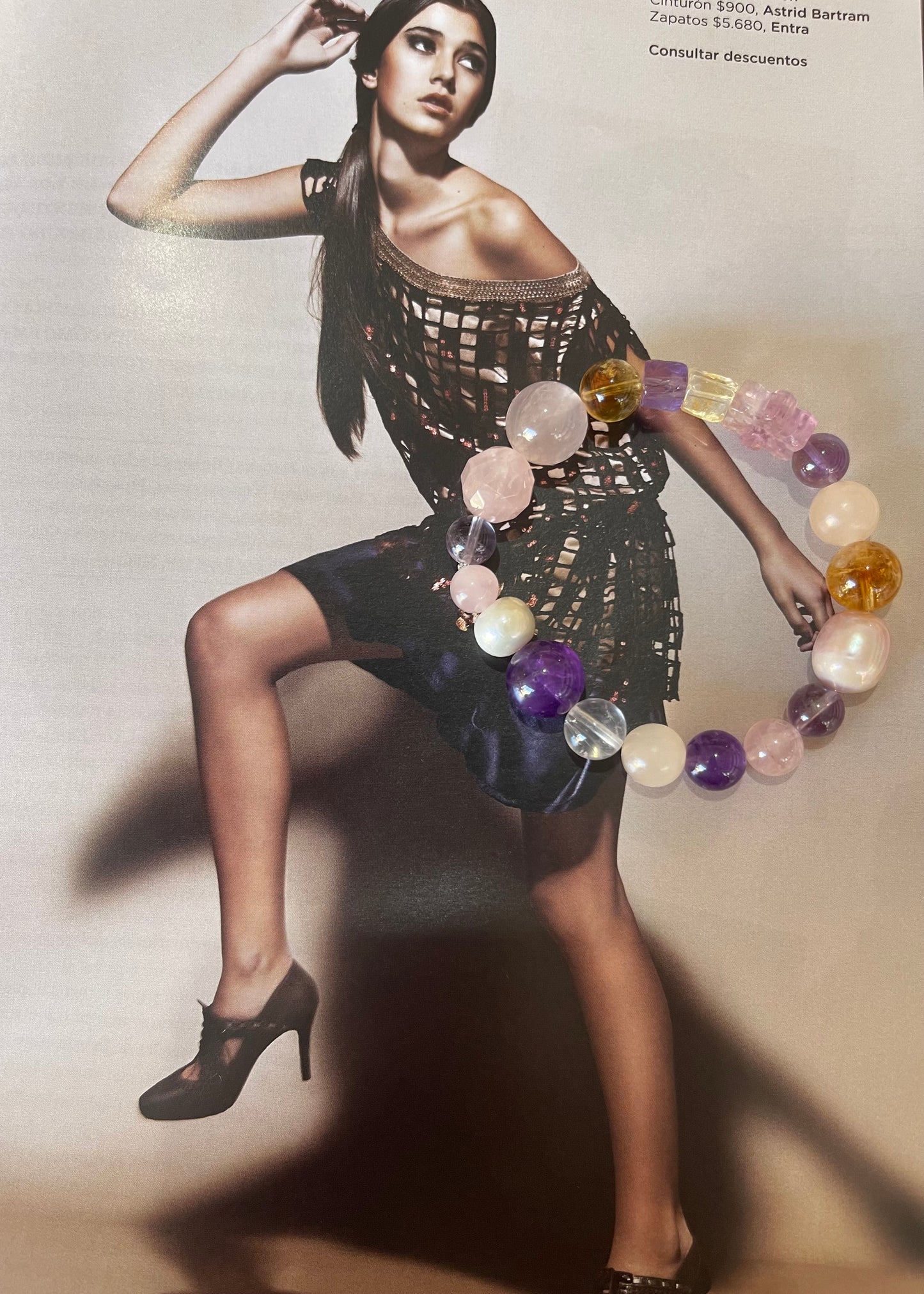 Pulsera amatista cuarzo rosa perla río fluorita y cuarzo blanco